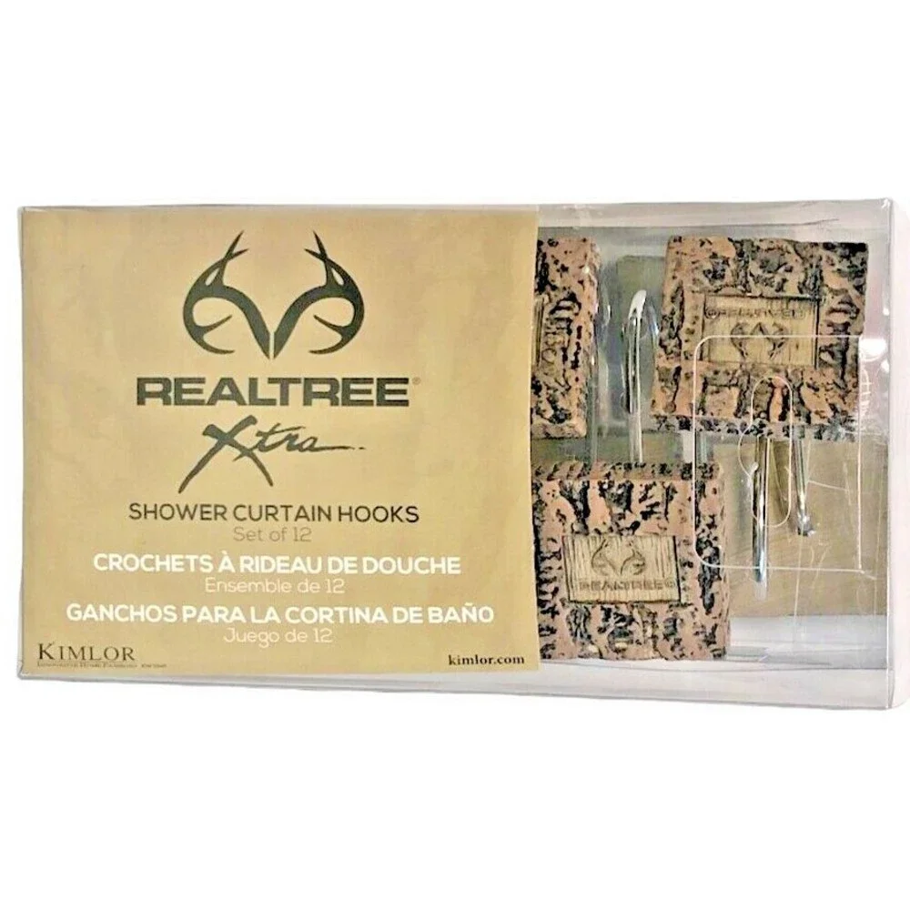 RealTree Shower Curtain Hooks 12 Resin Deer Skull Antler Rustic Cabin Camp Lodge